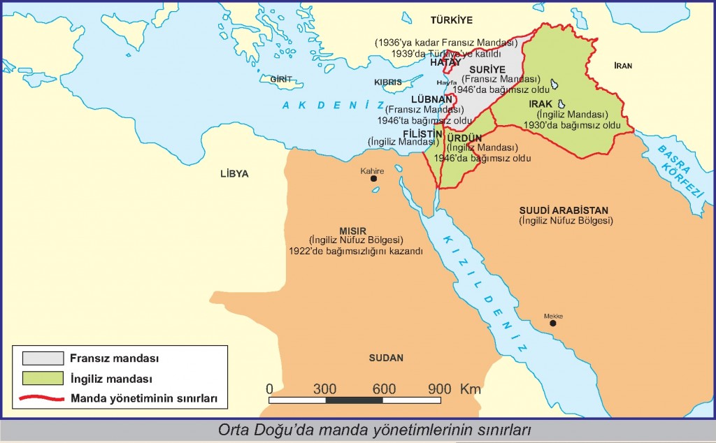 Orta Doğu'da manda yönetimlerinin sınırları