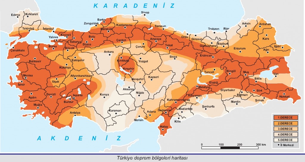 Türkiye deprem bölgeleri haritası